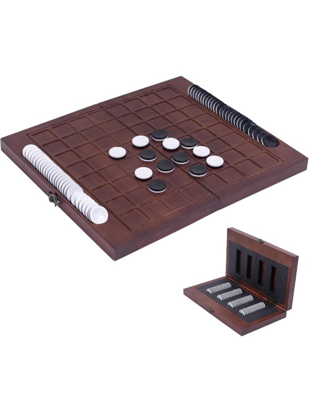 Foldable Wooden Reversi Board Game with Storage, 64 Discs, Classic 2 Player Fun